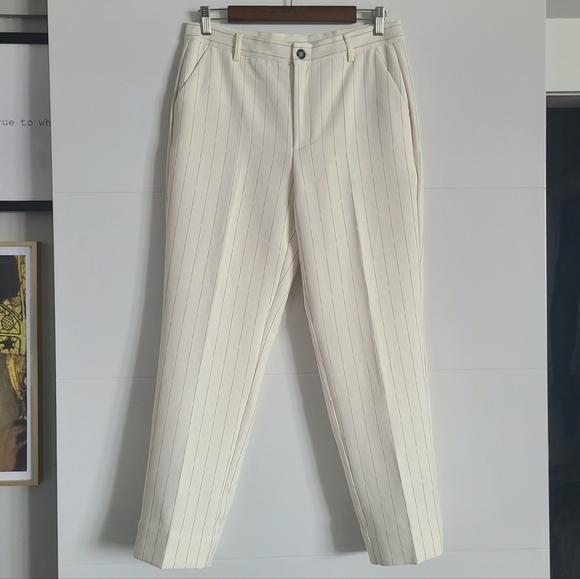 GANNI Striped Tapered Pants, Size 8, White | Black, NWOT - Picture 5 of 16